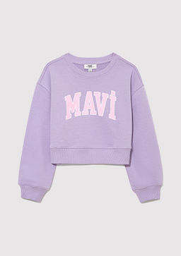 Mavi Logo Bask?l? Crop Mor Sweatshirt