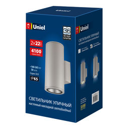 ULU-S22D-2x22W/6400K IP65 LIGHT GREY Светильник светодиодный уличный. Архитектурный накладной. Дневной свет (6400K). Корпус светло-серый. TM Uniel