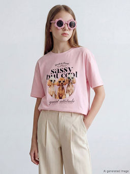 Bisiklet Yaka Bask?l? K?z ?ocuk Ti??rt