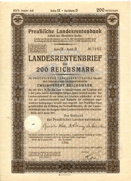 Облигация 4,5% 200 рейхсмарок 1937 года Германия