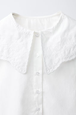 CAMISA CUELLO BOBO BORDADO / Blanco - Zara фото 3