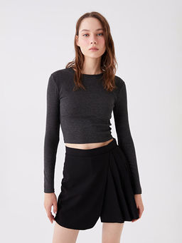 Bisiklet Yaka D?z Uzun Kollu Kad?n Crop