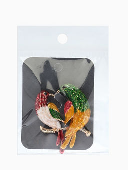 Брошь «Птицы парные», разноцветная в золоте