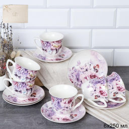 Чайный набор 12 предметов 250 мл / TC03-2416-12G /уп 8/ костяной фарфор