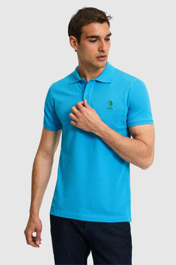 Erkek Slim Fit Polo Yaka Kobalt Mavi Basic Ti__rt