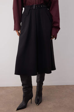 Siyah Kemerli Dokuma Klos Midi Etek TWOAW26ET00034