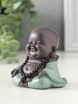 Сувенир полистоун "Маленький будда - Абхайя-мудра" зелёно-коричневый 8х6х6 см