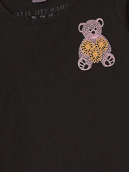 Bisiklet Yaka Ay? Teddy Bask?l? K?z ?ocuk Ti??rt