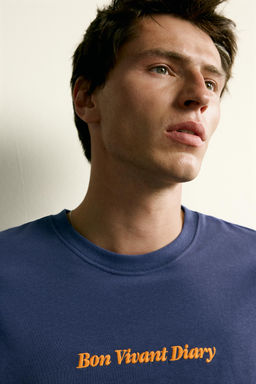 CAMISETA RELAXED FIT TEXTO BORDADO / Marino - Zara фото 5