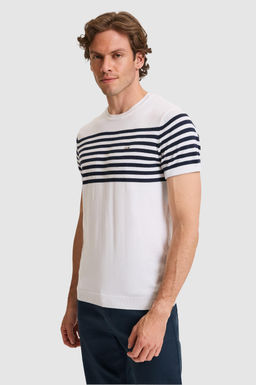 Erkek Slim Fit Bisiklet Yaka Beyaz Triko Ti__rt