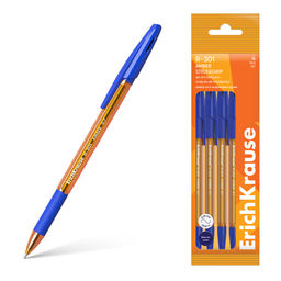 Цена за 24 шт. Набор из 4 ручек шариковых ErichKrause R-301 Stick&Grip Amber 0.7, цвет чернил синий (в пакете)