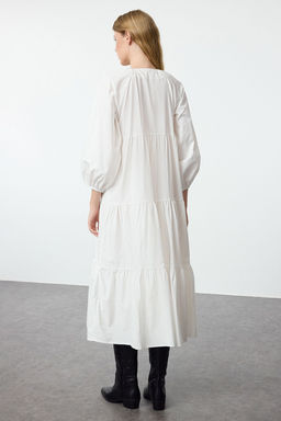 TRENDYOLMILLA Beyaz Rahat Kal?p Fiyonklu Midi Dokuma Elbise TWOAW25EL00329 фото 10