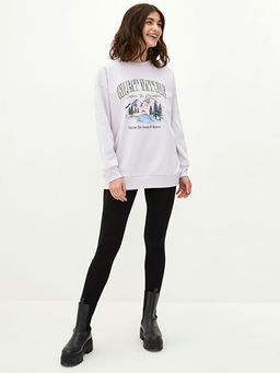 Bisiklet Yaka Bask?l? Uzun Kollu Kad?n Sweatshirt - Waikiki фото 3