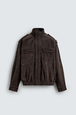 CAZADORA PIEL ANTE / Gris antracita - Zara фото 7