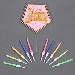 Набор для украшения торта: топпер С днём рождения, 1 шт., 10 свечей