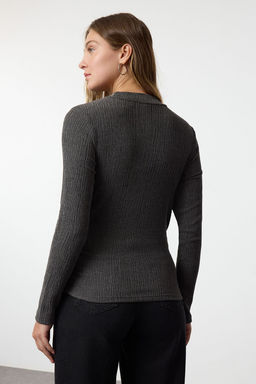 Antrasit Dik Yaka Buzgu/Drape Detayl? Regular/Normal Kal?p Orme Bluz TWOAW25BZ00221