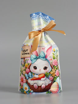 Цена за 50 шт. Пакет  полиэтиленовый подарочный "Заяц с цветами", с завязками, 15х23±1 см