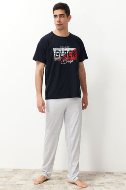 Lacivert Regular Fit Bask?l? Orme Pijama Tak?m? TMNSS24PT00038 - Trendyolmilla фото 2