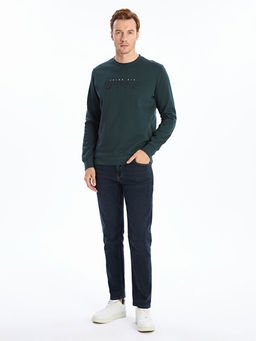 Bisiklet Yaka Bask?l? Erkek Kal?n Sweatshirt
