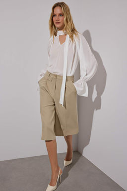 Limited Edition Beyaz Boyundan Baglamal? Astars?z Dokuma Party Y?lbas? Bluz TPRAW26BZ00025