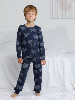 К 1552/морской синий,дорожная техника пижама дет