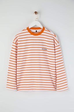 Teen Turuncu Cizgili Slogan S?rt Bask?l? Oversize/Genis Kal?p Ince Orme Sweatshirt TWOAW26SW00193 - Trendyolmilla фото 2