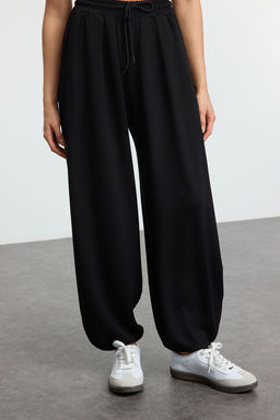 Siyah Soft Touch Havuc/Salvar Kal?p Esnek Orme Esofman Alt? Pantolon TWOAW25EA00001