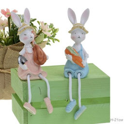 Цена за 2 шт. Фигурка Кролик висячие ножки 2 штуки набор 21 см / 9593 /уп 48/Пасха