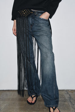 LEATHER STUDDED FRINGED CORSET BELT