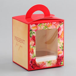 Цена за 5 шт. Коробка для 1 капкейка, Презент, 9.2?9.2?11.1 см