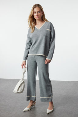 Antrasit Genis Kal?p Tuylu Iplik Triko Alt-Ust Tak?m TWOAW24AU00099