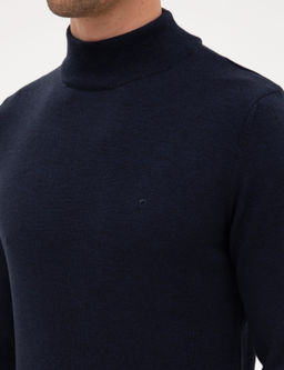 Lacivert Melanj Slim Fit Yar_m Bal_k__ Yaka Basic Triko Kazak - Pierre cardin фото 7