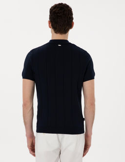 Lacivert Slim Fit Fermuarl_ Polo Yaka Triko Ti__rt