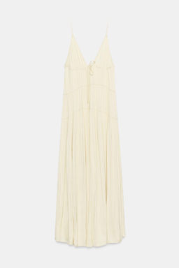 Платье длинное Zara сатиновое со сборками светло-желтое