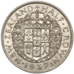 Монета 1/2 кроны 1937 года Новая Зеландия