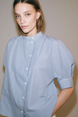CAMISA POPEL?N BOTONES ZW COLLECTION / Azul / Blanco - Zara фото 2