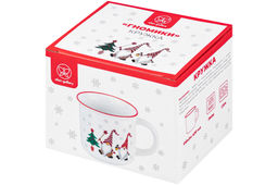 Кружка 400 мл 13*9,5*8,8 см "Гномики с елкой" с красной каймой NEW BONE CHINA