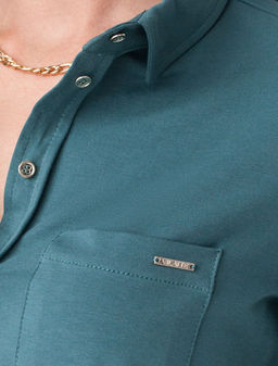 Блузка трикотажная на золотистых пуговицах из премиального хлопка - Vilatte фото 2