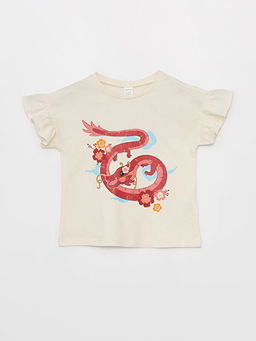 Bisiklet Yaka Bask?l? K?z Bebek Ti??rt