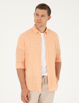 Оранжевая рубашка узкого кроя из смесового льна