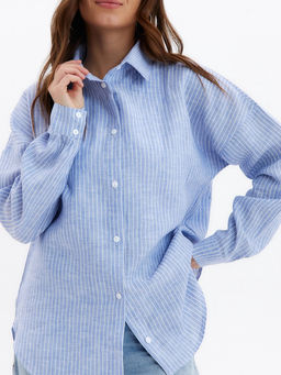 Рубашка женская MINAKU oversize в полоску, белая, голубая, размер 44