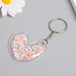 Цена за 12 шт. Брелок для ключей на кольце «Сердечко», пластик с глиттером, 5.2×4.8 см, МИКС