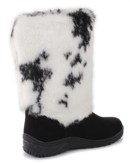 Унты женские на литой подошве., Черные. Замша. Мех бело-черный