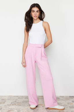 Pembe C?rt C?rt Kapamal? Yuksek Bel Pileli Wide Leg/Genis Kesim Orme Pantolon TWOAW24PL00177