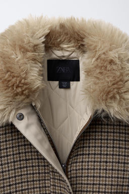 CHECKED BOMBER JACKET WITH FAUX FUR COLLAR - Zara фото 7