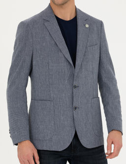 Lacivert Ex. Slim Fit Keten Kar___ml_ Ceket