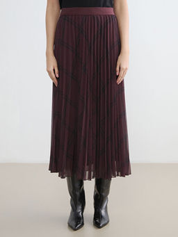 Beli Lastikli Ekose Desenli Pileli Etek