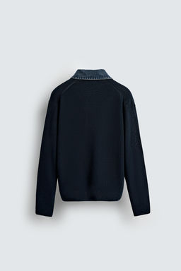 DENIM COLLAR COMBINATION KNIT POLO SHIRT - Zara фото 8