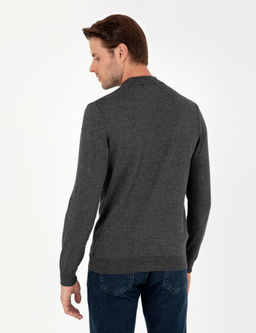 Antrasit Melanj Slim Fit Yar_m Bal_k__ Yaka Basic Triko Kazak