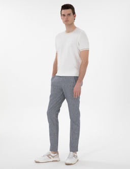 Lacivert Slim Fit Keten Kar___ml_ _izgili Kanvas Pantolon - Pierre cardin фото 3